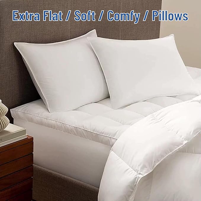 SILUI Extra Flat Soft Thin Pillows King Size Set of 2 Pack Bed Pillow with Down Alternative Fill for Side Back Stomach Sleepers, 20x36 Inches, White