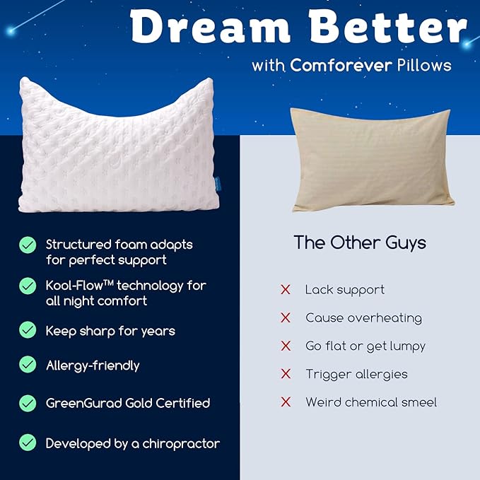 Cooling Side Sleeper Pillow for Neck and Shoulder Pain, Luxury Shredded Memory Foam Curved Bed Pillows for Sleeping Set of 2- Adjustable Queen Size- Washable Cover Crescent White