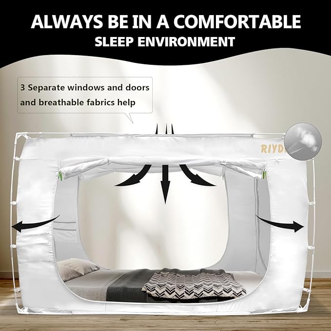 Bed Tent Bed Canopy Bunk Twin Size Tents for Adult and Kids- Portable Dream Tent Indoor Sleeping Tents 70% Blackout with 3 Doors Breathable Big Space Tents