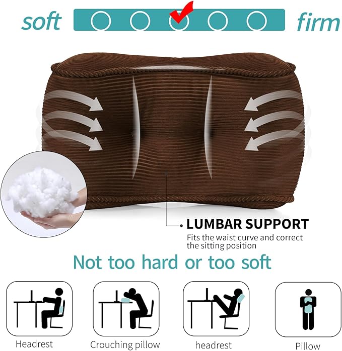Lumbar Support Pillow for Office Chairs, Back Support Pillow for Lower Back Pain Relief, Soft & Good Support Corduroy Desk Lumbar Cushion, Small (Brown)