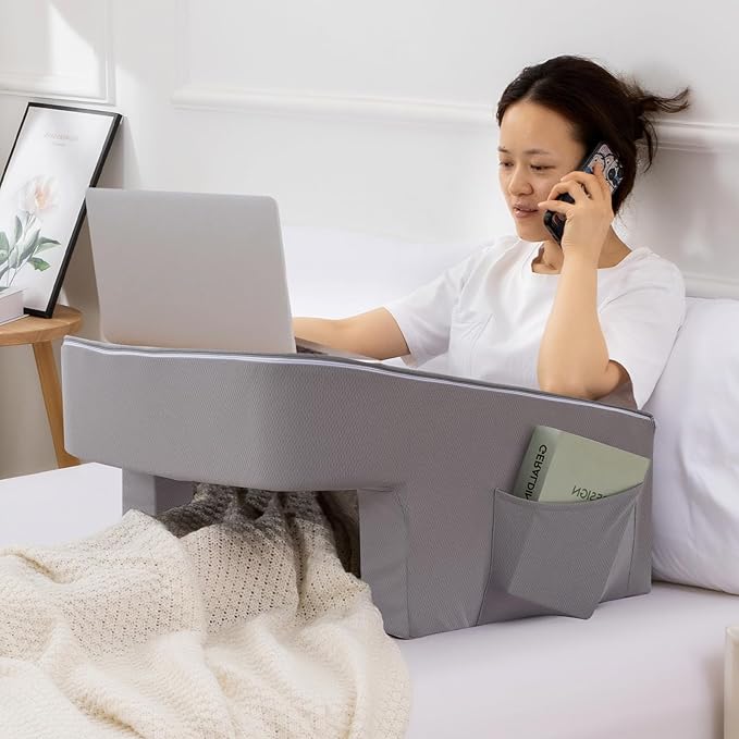 A Nice Night Lap Desk Rest Pillow for Adult,TV Trays Bed Pillow, Memory Foam Rest Pillow for Reading, Working, Playing Switch or Sitting in Bed Sofa Floor,LightGrey