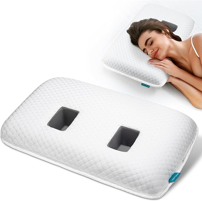 Ear Piercing Pillow with 2 Holes for Ear Pain CNH Side Sleepers, Adjustable Memory Foam Ear Pillow for Ear Discomfor, Earrings, Noise-Canceling Earplugs, Headphones, Enjoy Sound Sleep