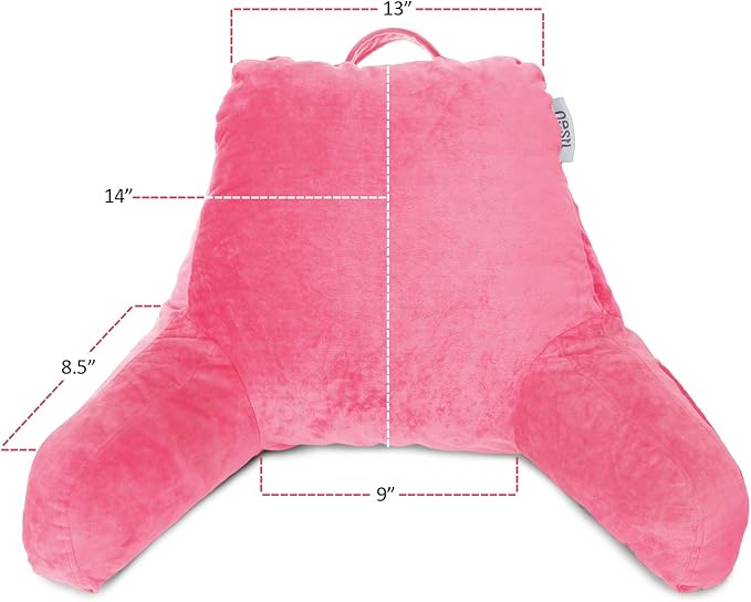 Nestl Reading Pillow for Kids, Small Bed Pillow, Back Pillow for Sitting in Bed, Memory Foam Chair Pillow, Reading & Bed Rest Pillows, Light Pink Back Pillow for Bed, Arm Pillow with Pockets