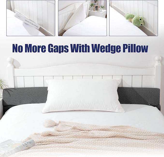 HOMBYS Wedge Pillow Headboard for Bed Gap,Foldable Bed Wedge Gap Filler Twin Size,Matterss Gap Filler,Multi Functional Bed Crack Pillow, Fill The Gap (0-7") Between Your Headboard and Mattress,Grey