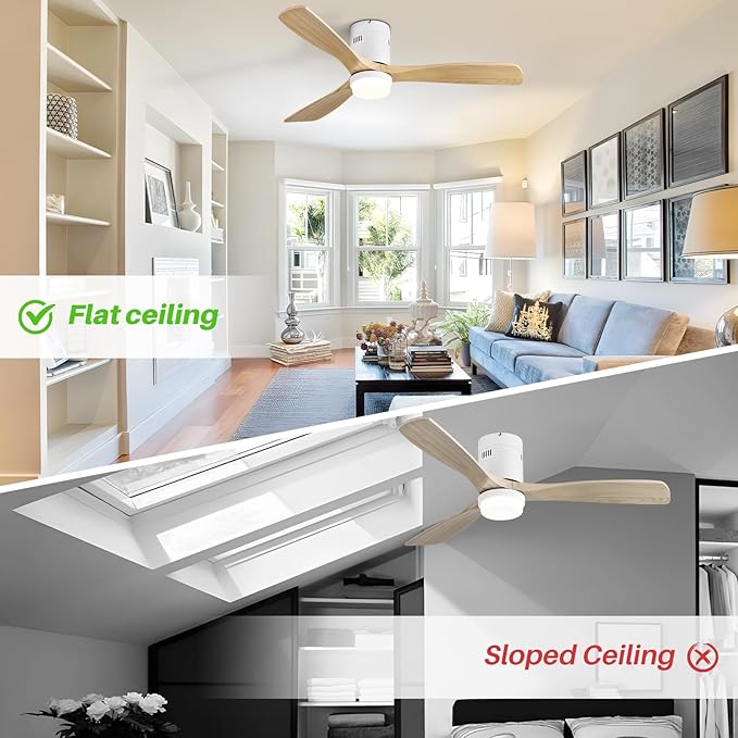 Sofucor Low Profile Ceiling Fan, Flush Mount Ceiling Fan with Lights and Remote Control, 52'' Wood Ceiling Fan with 3 Color Temperature & Adjustable Brightness, Burlywood
