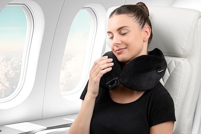 Brookstone Contoured Memory Foam Head and Neck Travel Pillow Ergonomic and Lightweight, Black