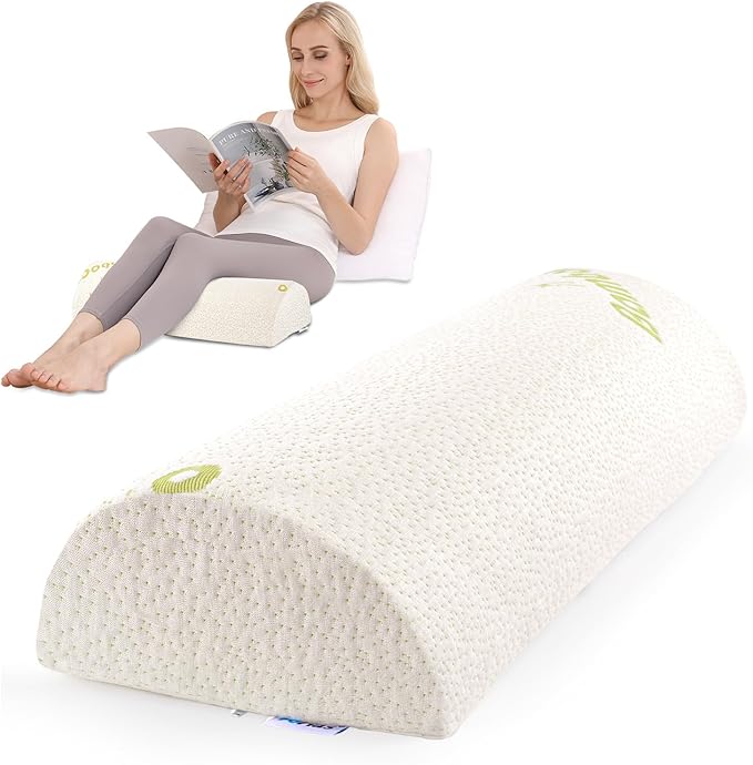 Forias Knee Pillow for Back Sleeping, Memory Foam Bolster Pillow for Legs Elevation Half Moon Pillow Leg Elevating Pillow for Relaxation, Washable Pillowcase Crafted with Rayon Derived from Bamboo