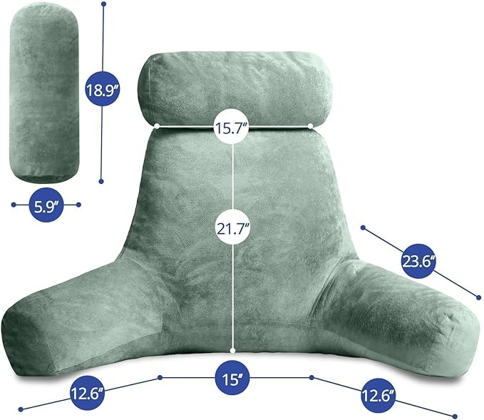 Sasttie Reading Pillow for Sitting in Bed Adult, Extra Large Back Pillow for Bed, Backrest Pillow with Detachable Head Support Cushion, College Dorm Essentials for Girls and Boys, Sage