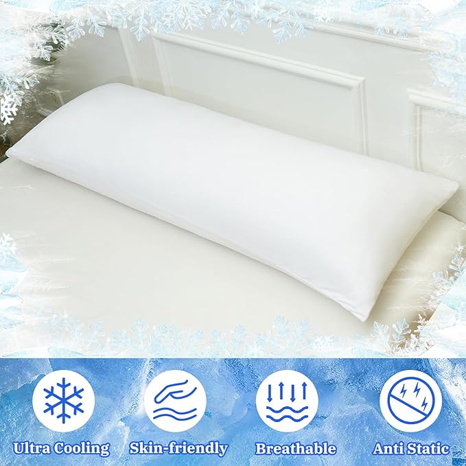 Cooling Body Pillow Case for Hot Sleepers - Body Pillow Cover Cooling Double Side Arc-Chill Q-Max>0.5 Cooling Fiber - Breathable Cooling Body Pillow Cover with Zipper (White, 20" x 54")