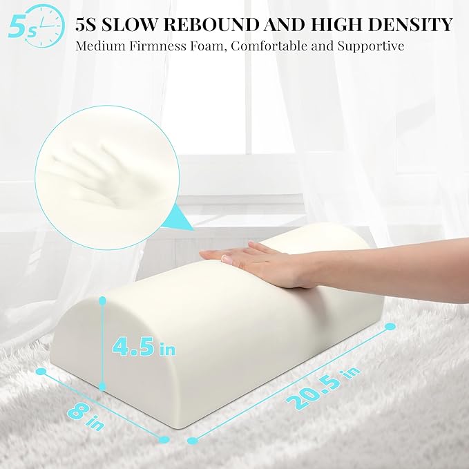 Knee Pillow for Side Sleepers Memory Foam Leg Pillows for Sleeping Yoga Bed Half Moon Bolster Pillow for Neck Pain Relief with Pillowcase 20.5x8x4.5 Inches(Air Layer White, Standard Size)