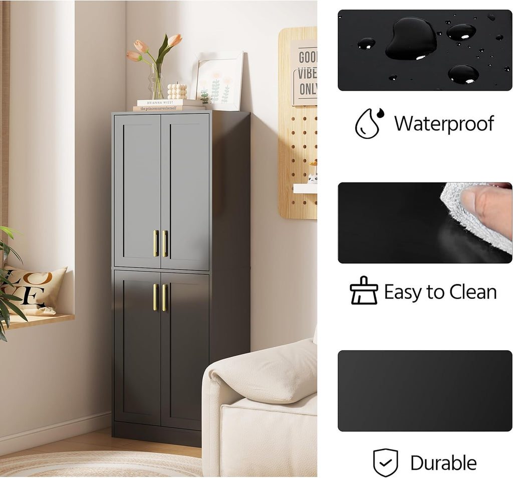 Tall Storage Cabinet with Doors & Shelf for Bathroom, Living Room, Entryway - Black