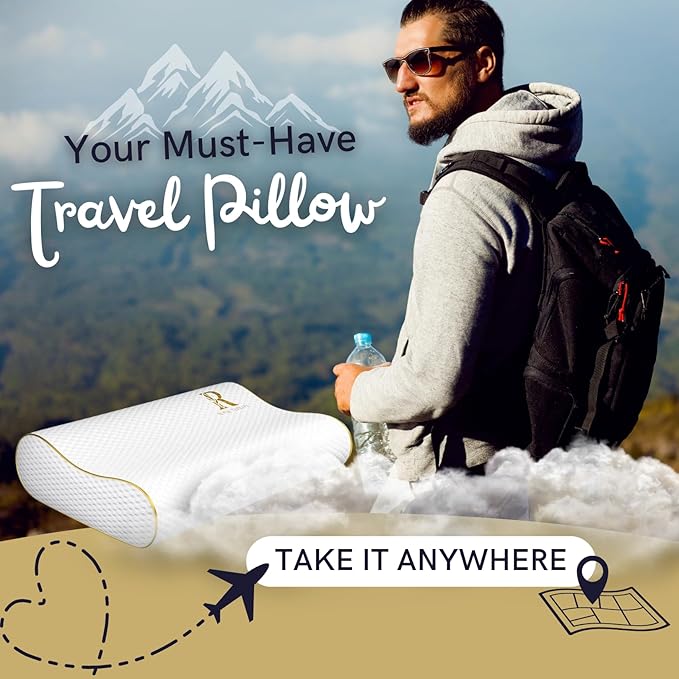 Royal Therapy Travel Memory Foam Pillow, Neck Pillow Bamboo Adjustable Side Sleeper Pillow (Travel 18 x 12 x 5)