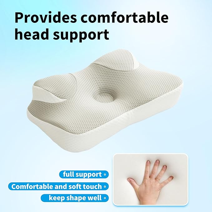 Cervical Neck Pillow for Pain Relief, Contour Memory Foam Pillows for Sleeping, Ergonomic Neck Support Pillow, Suitable for Side Back Stomach Sleepers with Cooling Pillowcase, Grey