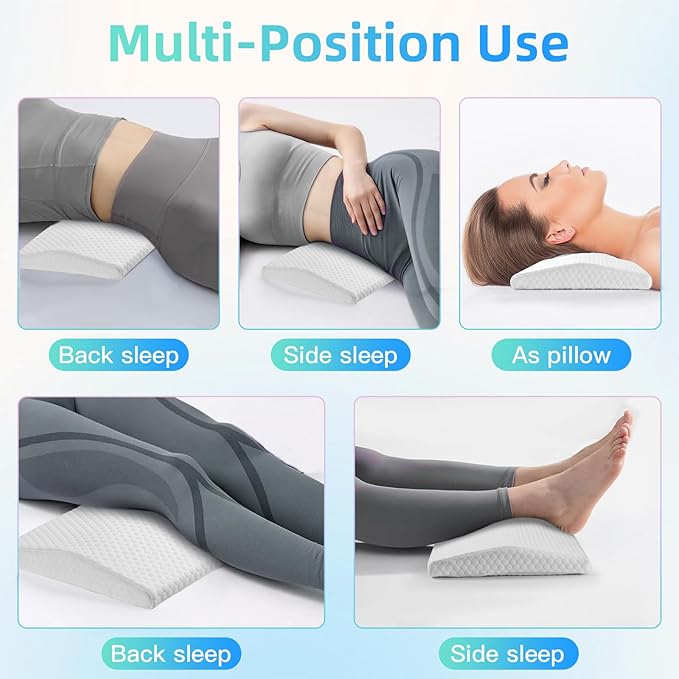 Memory Foam Lumbar Support Pillow for Back Pain Relief - Ergonomic Triangle Wedge Bolster Cushion for Spine Alignment - Waist Pillow for Side, Back, and Stomach Sleepers - Ideal Gift (White)