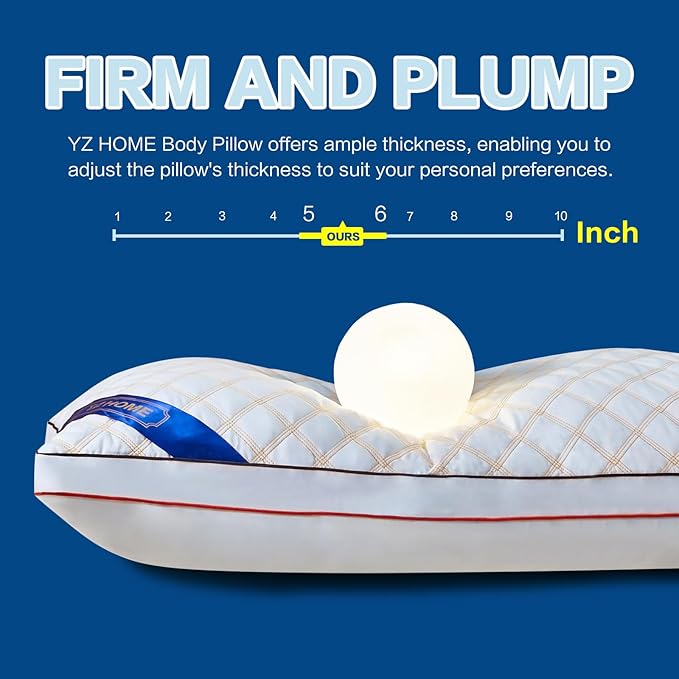 Long Body Pillow for Adults - Firm Body Pillow Insert with Shredded Blue Memory Foam, Adjustable Height, Soft Support for Side Sleeping, Pregnant Women, Washable (20x54 Inch, White)