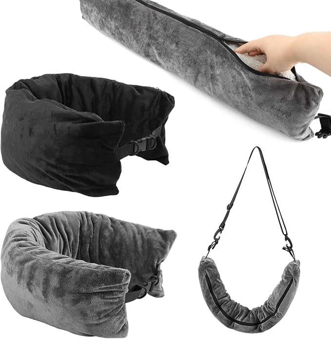 Stuffable Travel Pillow for Extra Luggage, Velvet Travel Neck Pillow with Adjustable Neck Siz, Stuffable Neck Pillow with Clothes, Multifunctional Sleeping Rest Cushion(2Pack)