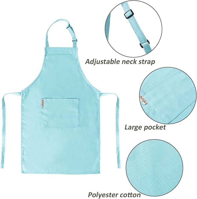 Kids Apron and Chef Hat Set-Adjustable Child Apron for Boys and Girls for Cooking Baking Light Blue