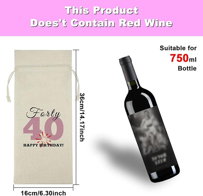 40th Birthday Gift for Women Men Wine Bag Funny 40th Milestone Gift Turning 40 Years Old Gift for Friends Drawstring Wine Wrap Bag Christmas Happy Birthday Gift for Mom Aunt Sister Wine Gift Bag