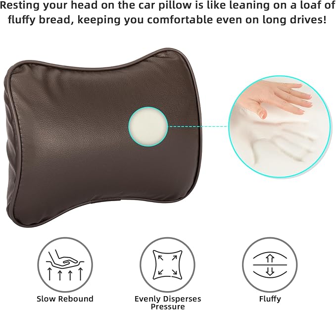 Car Neck Pillow, Car Headrest Pillow for Driving with 2.2" Rear View Blind Spot Mirrors, Memory Foam Car Pillow for Cervical Support, Vehicle Headrest Pillow for Car Seat, Brown