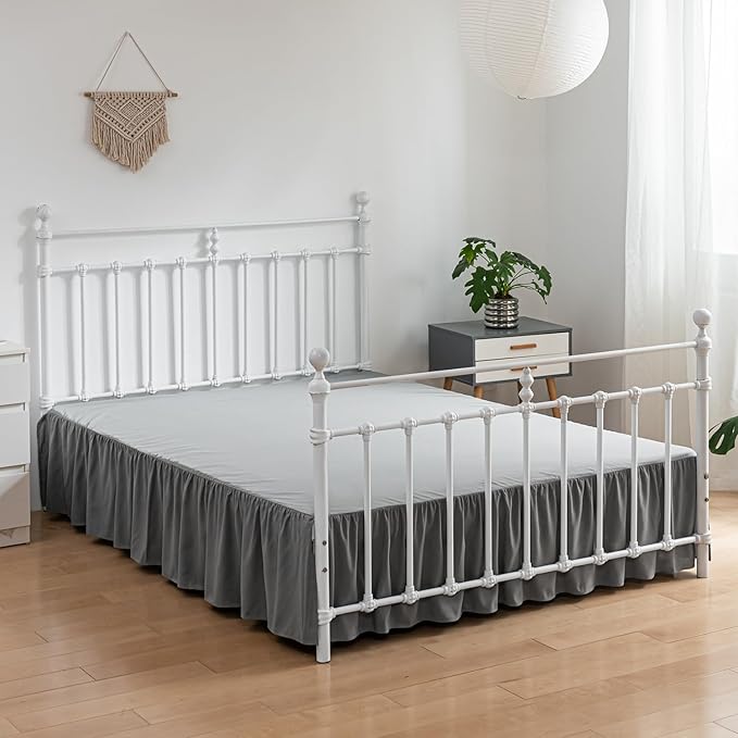 Bed Skirt Ruffled Bed Skirt with Split Corners, 18 Inch Drop Dust Ruffle Bed Skirt with Platform, Grey,Queen Size