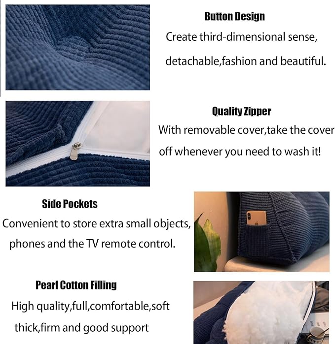 Triangular Headboard Pillow Wedge Pillow for Headboard Gap Headboard Pillow Twin Daybed Pillows Backrest Pillow with Side Pockets