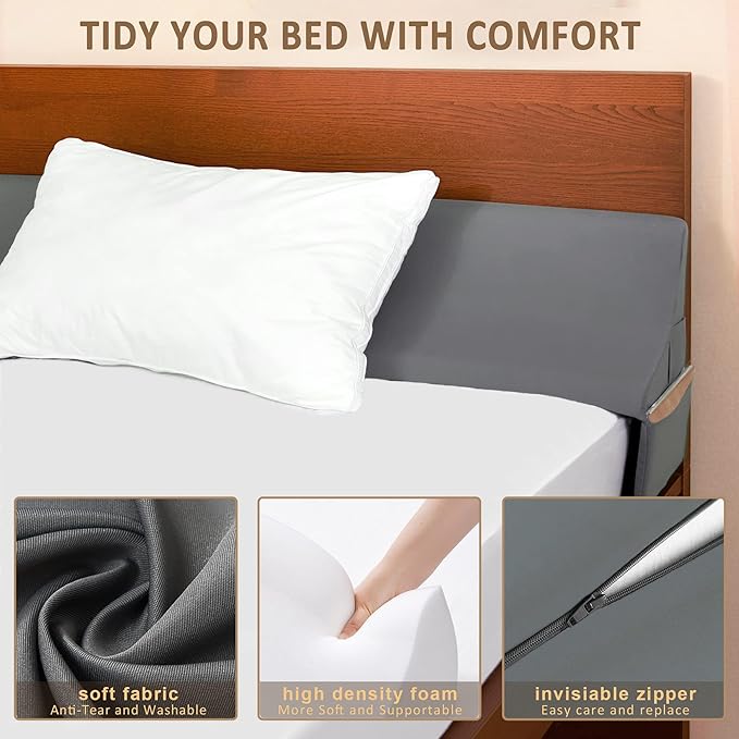 Vekkia King Size Bed Wedge Pillow for Headboard Gap/Extra Wider10 Bed Wedge Gap Filler,Mattress Wedge Fill Wider Gap (0-8") Between Headboard and Mattress(Grey 76"x10"x10")