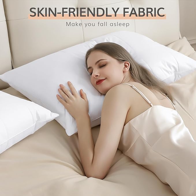 SAVORI Goose Down Feather Pillows with 100% Cotton Cover, Soft Hotel Bed Pillow for Sleeping, Cooling Pillow for Back, Stomach or Side Sleepers, King Size-White 20x36 Inch