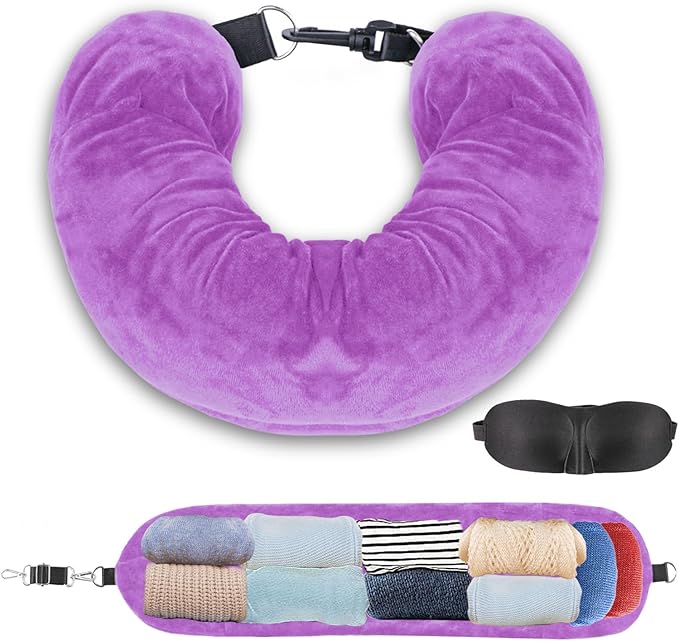 Travel Pillow You Stuff with Clothes, Stuffable Travel Pillow Transforms Into Extra Luggage Without Excess Fees, Stuffable Neck Pillow No Filler Fits 3+ Days of Travel Essentials Purple