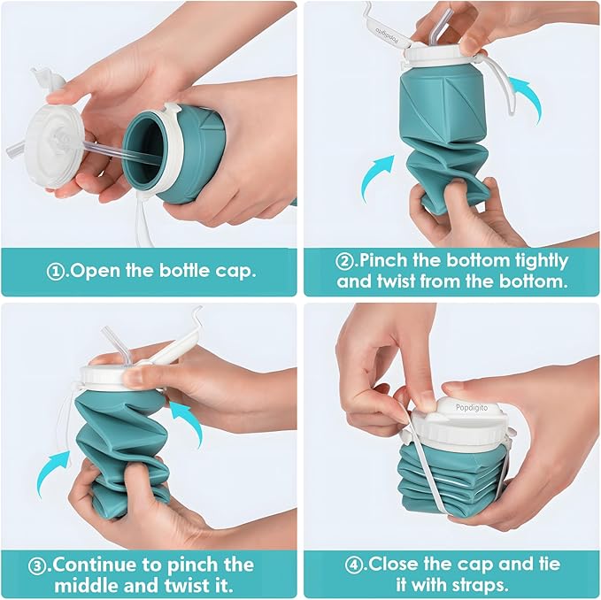 2pack Collapsible Water Bottles Reusable Leak Proof Silicone Water Bottle BPA Free Durable Foldable Sports Bottles & straw 23oz Lightweight Bottle for Gym Hiking Biking Camping Travel Bottle