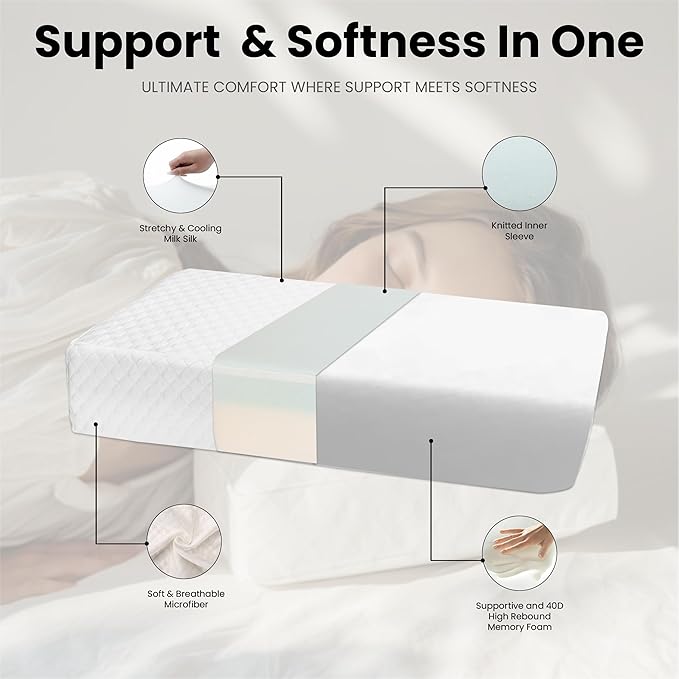 Cube Pillow for Side Sleepers, Pain Reduction Cube Memory Foam Pillow with Extra Pillow Cover | Pillow Cube Provide Head and Neck Support | 24 Inch Square Pillows, White