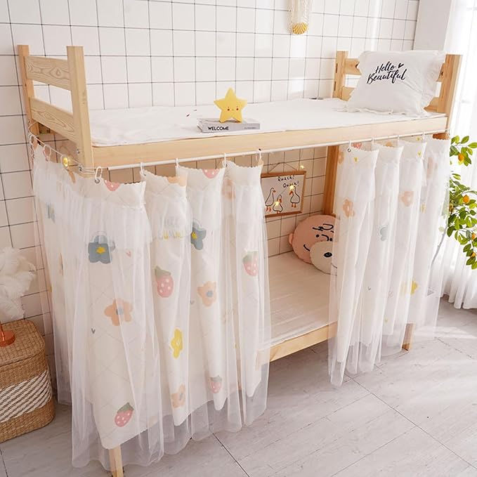 Hoce Bunk Bed Curtain Gauze Bunk Bed Curtains Drapes with Lace Privacy Dorm Bed Canopy for Bottom Twin