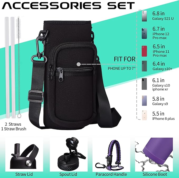 32 oz Water Bottles with Straw & Spout Lid, Paracord Handle & Strap, Double Wall Insulated Flask Water Bottle, Reusable Wide Mouth Gym Water Bottles for Women and Men for Outdoor Fitness Sports