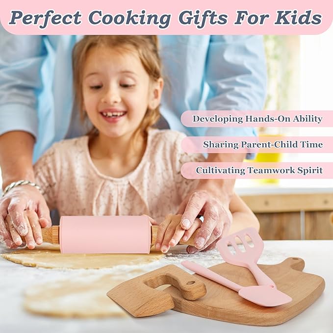 Kids Baking & Cooking Set, 16 Pcs Pink Toddler Baking Set for Real Food Making with Storage Case, Kids Real Cooking Kitchen Set for Junior Chef with Kids Apron & Hat, Kids Kitchen Utensils for Girls