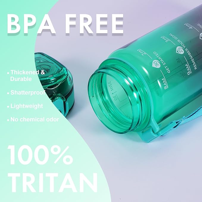 32 oz Water Bottle with Detachable Straw, Clear Motivational Water Bottles with Time to Drink, Tritan & BPA Free Sports Water Jug with Time Marker, Upgraded handle design