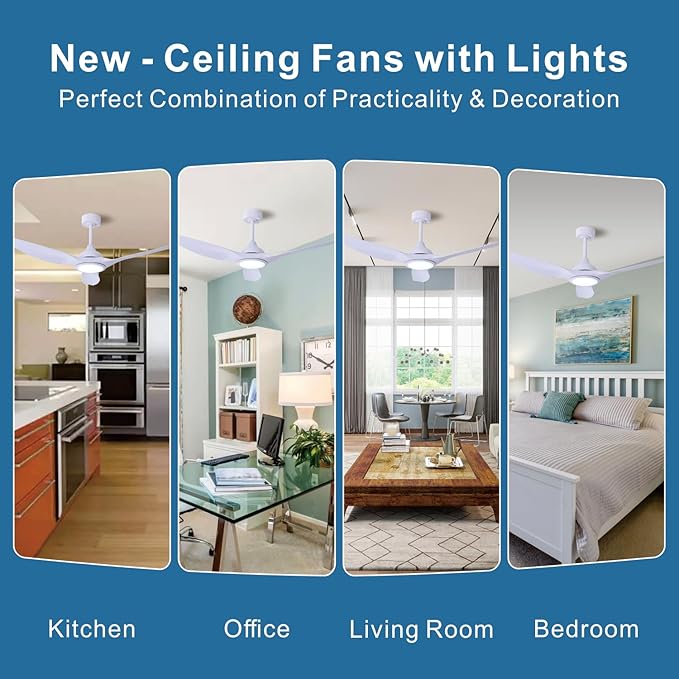 52 inch Ceiling Fan with Light and Remote Control, for Indoor or Covered Outdoor, LED White Morden Quite DC Motor 3 Colour Temperature, Living Room Master Bed Room Patio (52in)