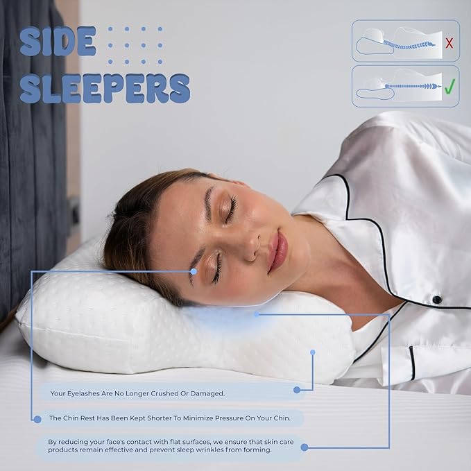 Dual Side Beauty Pillow. 2 in 1 Anti Aging and Anti Wrinkle and Face Pillow. Memory Foam for Neck and Shoulder Pain. Cervical Support. for Back and Side Sleepers. (BP)