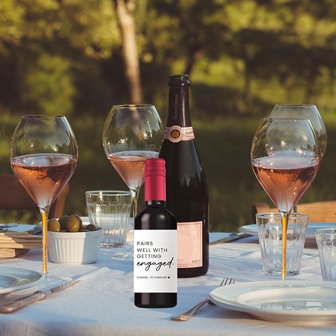 24Pcs Engagement Mini Wine Labels, Engagement Gifts for Couples Her, Engagement Party Decorations Gifts for Engaged Couple Wine Bottle Stickers, Pairs Well with Getting Engaged Mini Wine Labels