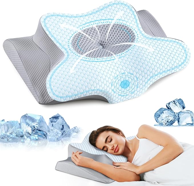 Memory Foam Pillows - Neck Support Pillow for Pain Relief, Ergonomic Cervical Pillow for Sleeping, Orthopedic Contour Bed Pillow for Side, Back & Stomach Sleepers (Blue)