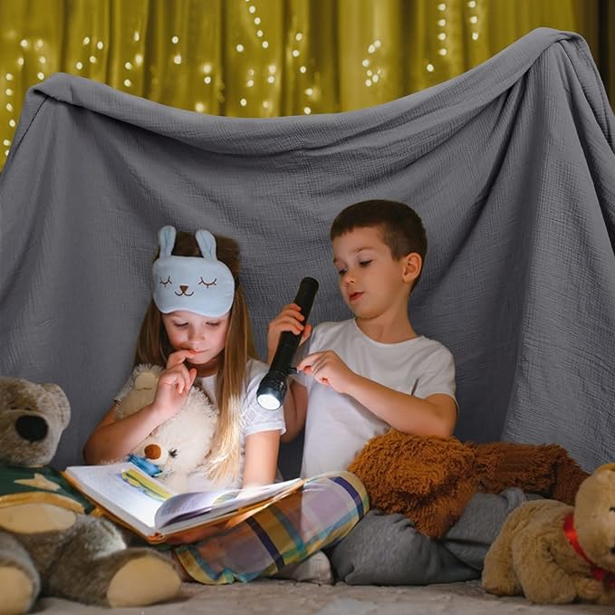 Lulu moon Muslin Blankets for Adults 55”x75” - Couch Throw Blanket for Boys - Light Weighted Muslin Quilt for Sofa and Bed (Gray)