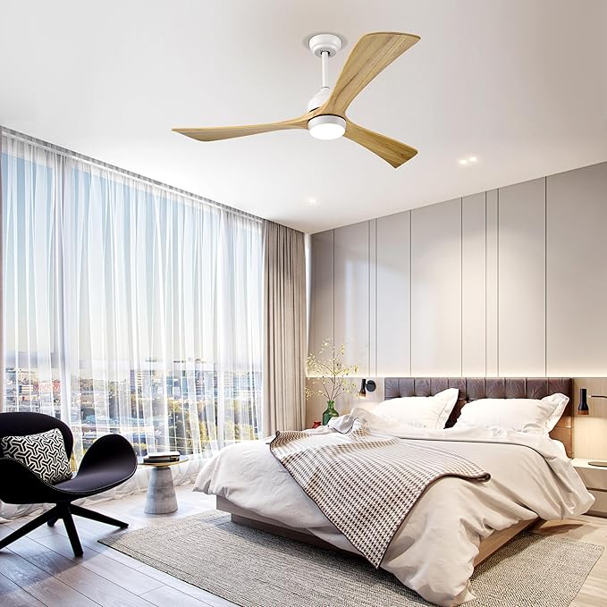 NicBex Ceiling Fan 52 Inch Ceiling Fan with Lights Ceiling Fans with 3 Blades and Remote Control Reversible Ceiling Fan with 6 Wind Speed Levels for Bedroom, Living Room, Natural White