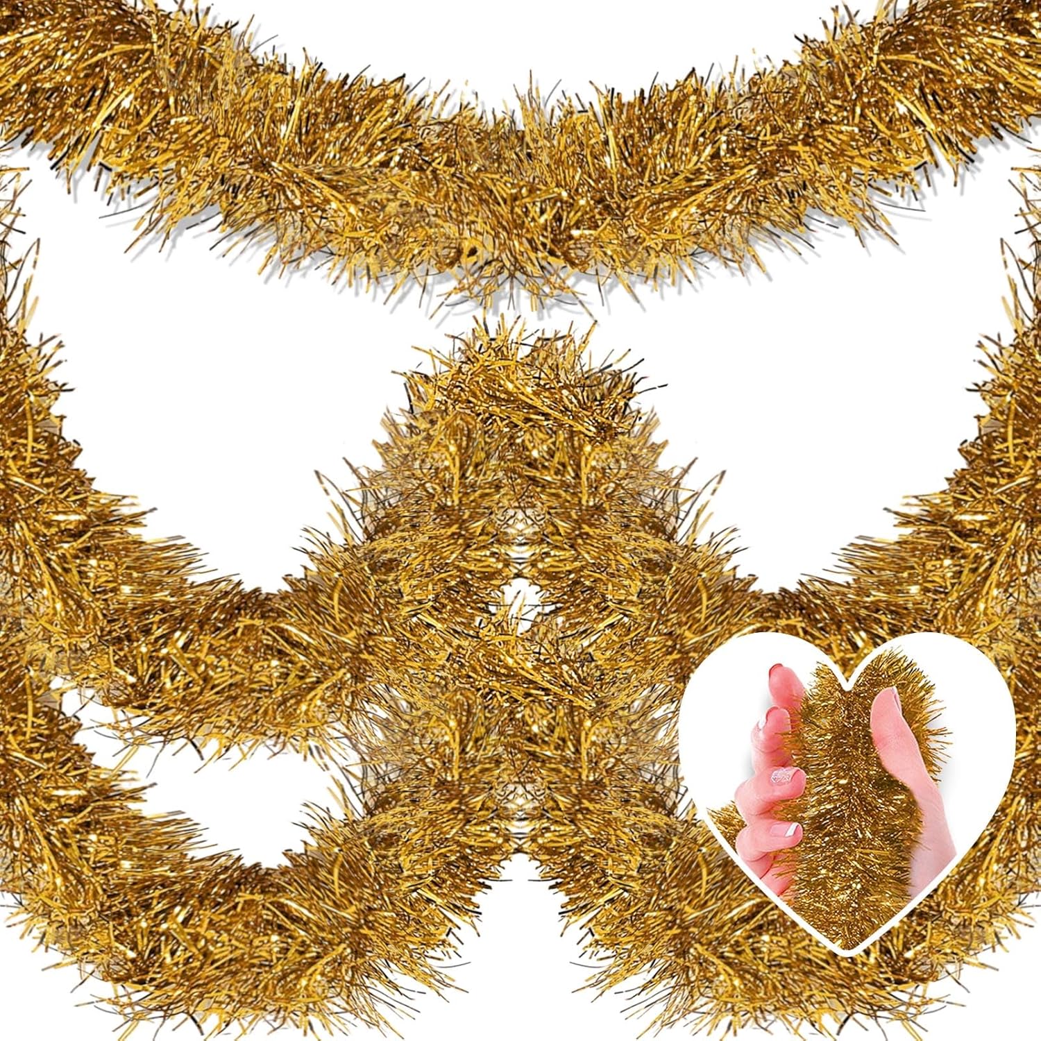 25 Feet Christmas Tinsel Garland, Metallic Twist Wall Hanging Backdrop for Parade Floats, Christmas Eve, New Year, Valentine's Day Party Decorations (Champagne Gold, 4in x 25ft)