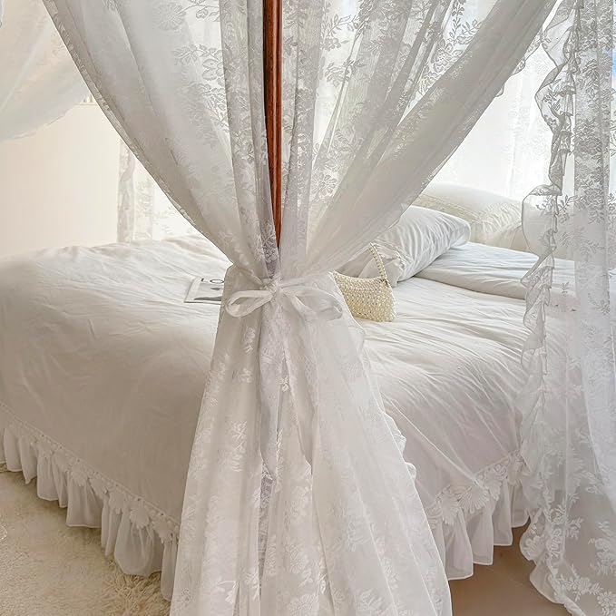 Mengersi Canopy Bed Curtains with Tie Backs,Bed Canopy Curtains Bed Drapes Sheer Curtains for Bedroom Decor（California King,White