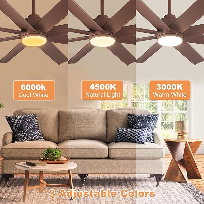 Depuley 60" Reversible Modern LED Ceiling Fan, 3 CCT Dimmable Ceiling Fans with Lights, Ceiling Fan with Remote and APP Control for Bedroom Living Room Dining Room Indoor or Outdoor Patio Brown
