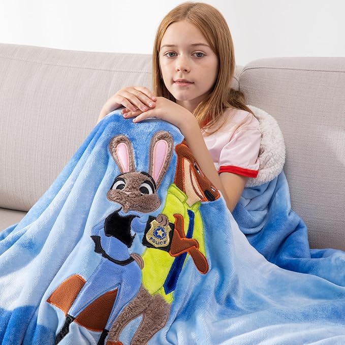 COSUSKET Kids Throw Blanket, 3D Fox Embroidery Sherpa Bunny Blanket Girls Boys Gifts