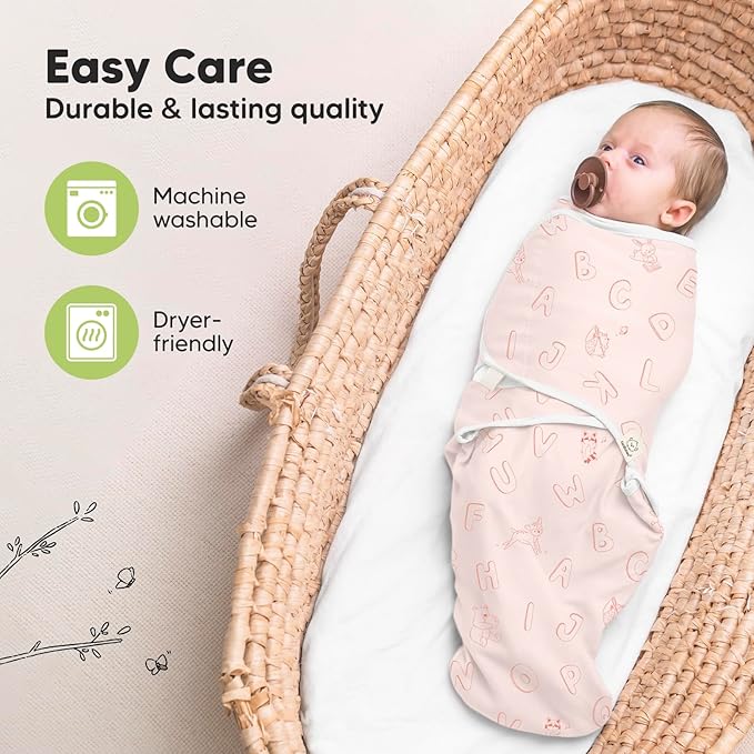 3-Pack Organic Baby Swaddle Sleep Sacks - Newborn Swaddle Sack, Ergonomic Baby Swaddles 0-3 Months, Swaddles for Newborns, Baby Sleep Sack,Baby Swaddle Blanket Wrap,Baby Essentials (ABC Land Rose)