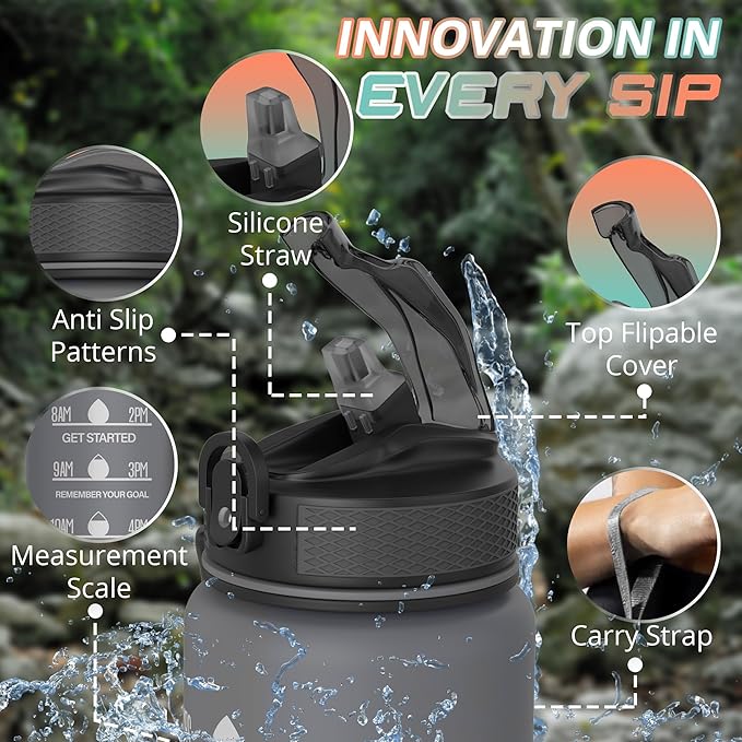 32 oz Water Bottle with Time Marker- Leak-Proof & BPA Free Reusable Gym Water Bottle - Easy to Carry Motivational Water Bottle for Fitness, Sports, Outdoor, (Mermaid with covered lid)