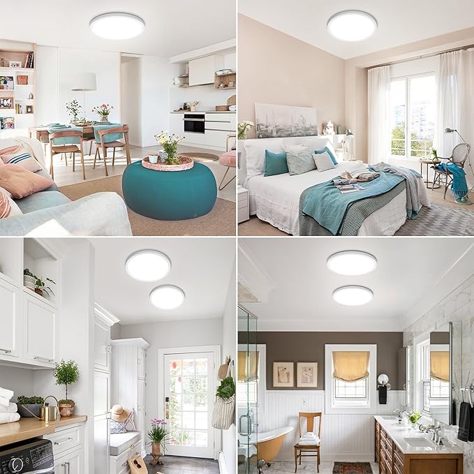 SunRider 4 Pack 12 Inch LED Flush Mount Ceiling Light, 2400LM, 5000K Daylight White, 24W Dimmable Modern Slim Round Flat Ceiling Lights for Bedroom