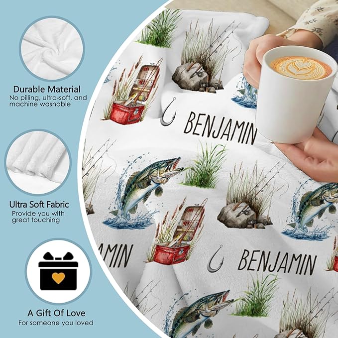 Custom Fishing Blankets and Throws,Fishing Gifts, Gifts for Fisherman,Custom Fish Blankets Fishing Gift for Man, Fish Hunter Gifts Throw Blanket, Fathers Day Fishing Gifts for Men,Baby Size-30"x40"