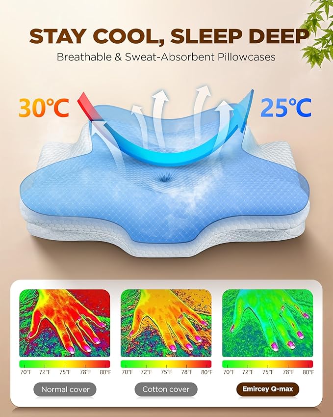 Cervical Neck Pillow for Pain Relief, Adjustable Memory Foam Pillows for Side Back Stomach Sleeper, Orthopedic Contour Bed Pillow