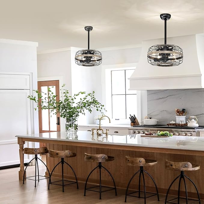 NicBex Ceiling Fan 18 Inch Indoor Industrial Ceiling Fan with Lights Ceiling Fans with 5 Blades and Remote Control Caged Ceiling Fan for Bedroom, Living Room, Matte Black